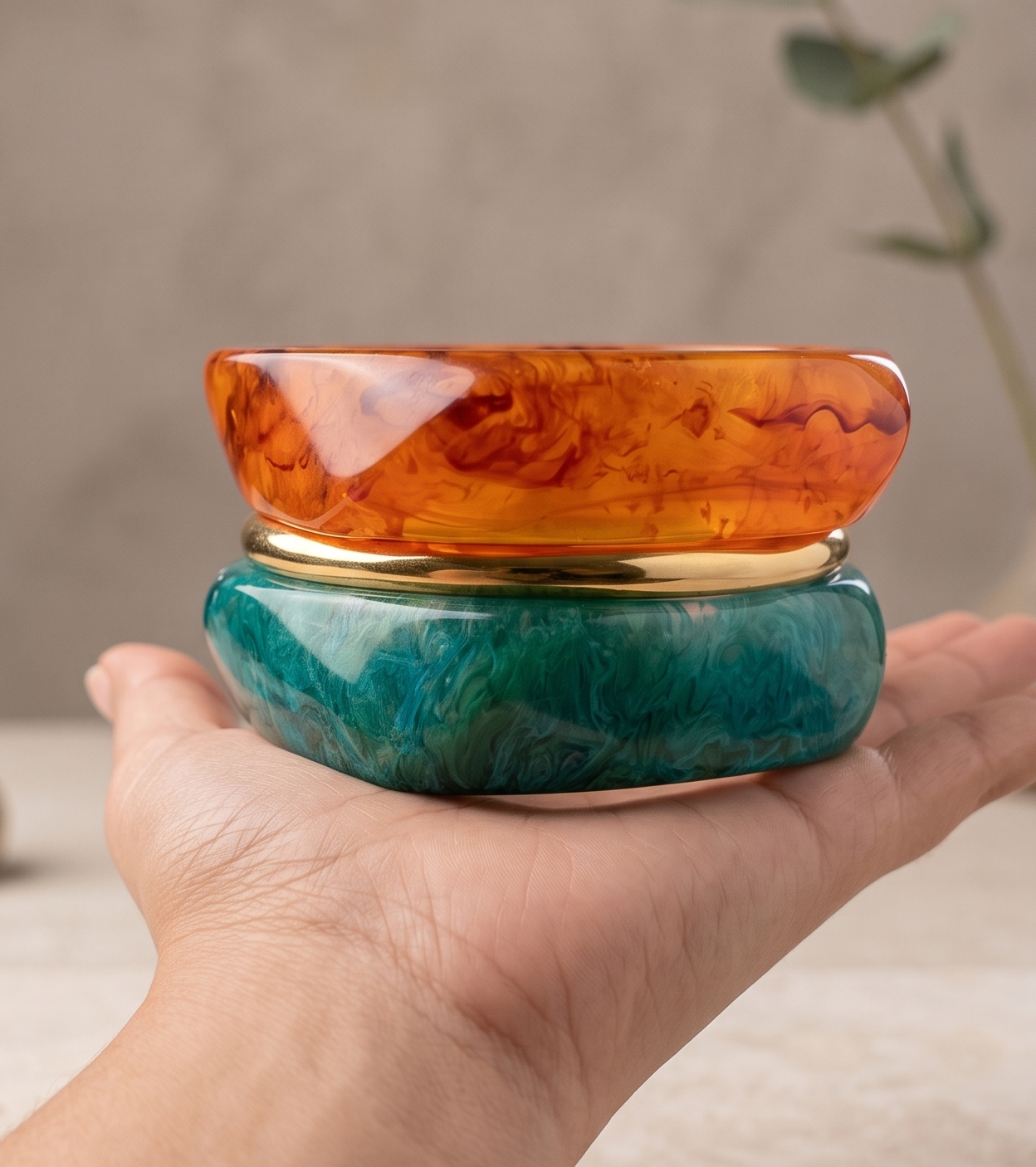 Electric Aura Radiant Resin Bangle Set